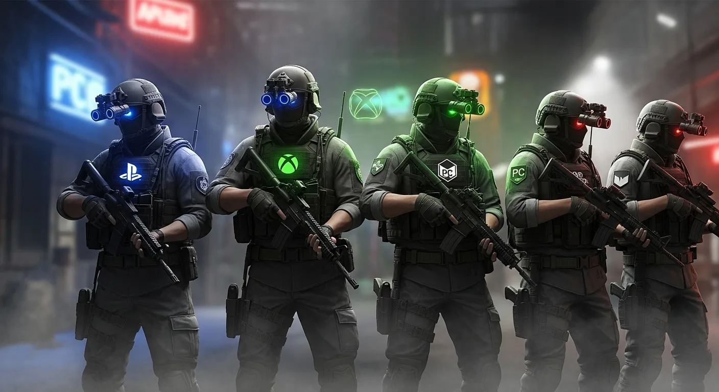 Ready or Not squad symbolizing crossplay between PS5, Xbox, and PC.