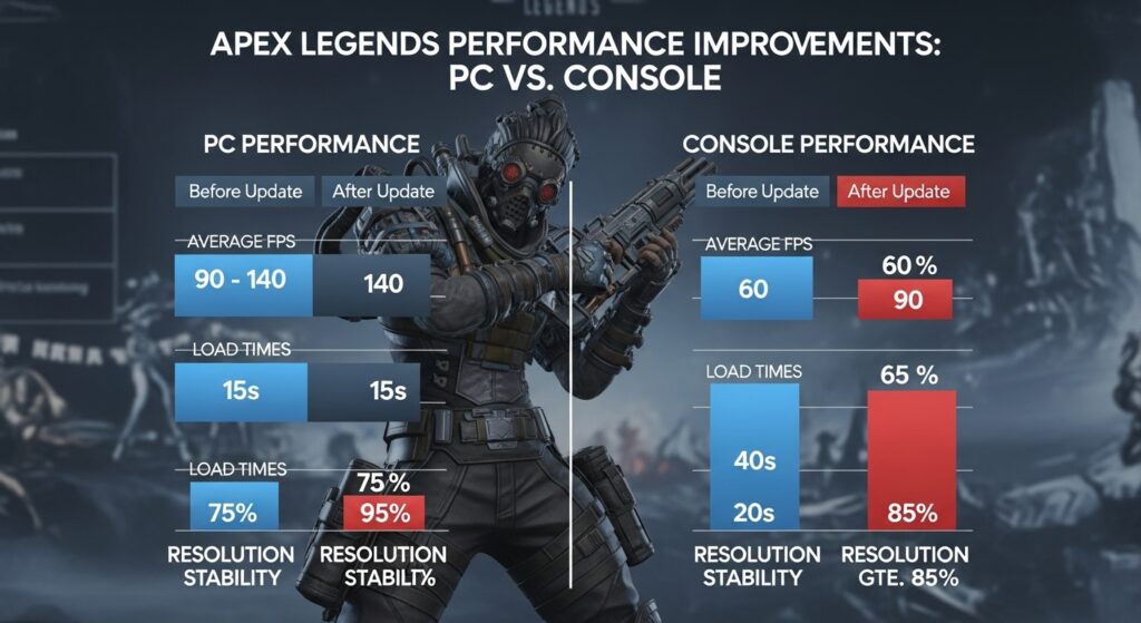 Side-by-side chart comparing Apex Legends PC and Console performance improvements.