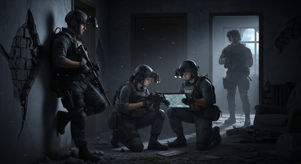 Ready or Not squad debriefing after mission.