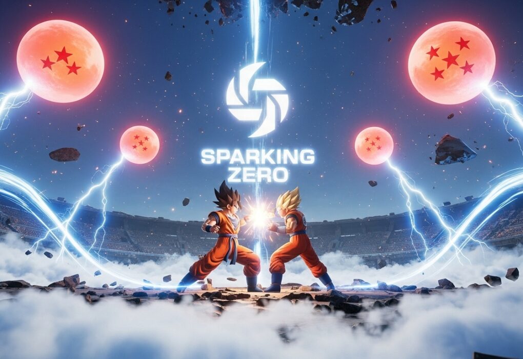 Goku vs Vegeta battle in shattered sky arena with lightning and Unreal Engine 5 effects.